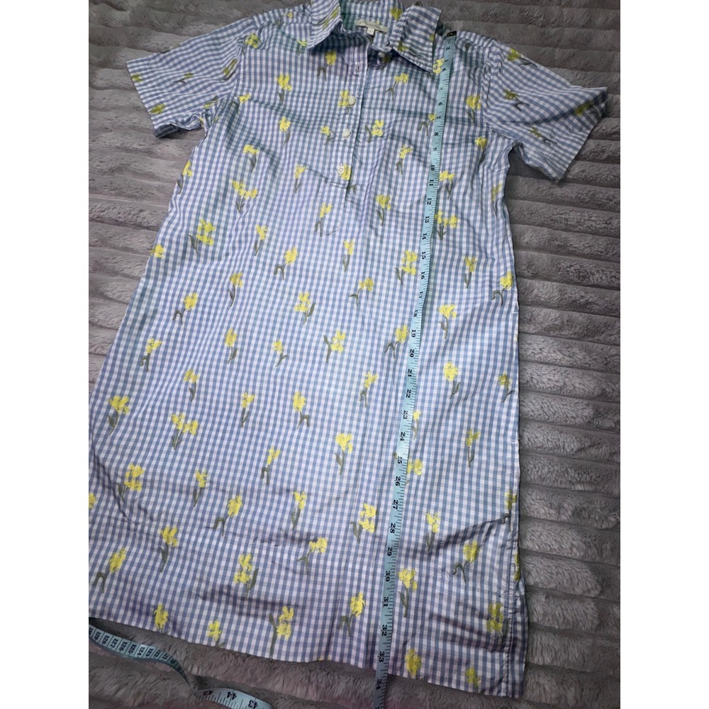 Ann Mashburn Women's Small Blue Gingham Floral Popover Shirt Dress Pockets Swish - Picture 5 of 14